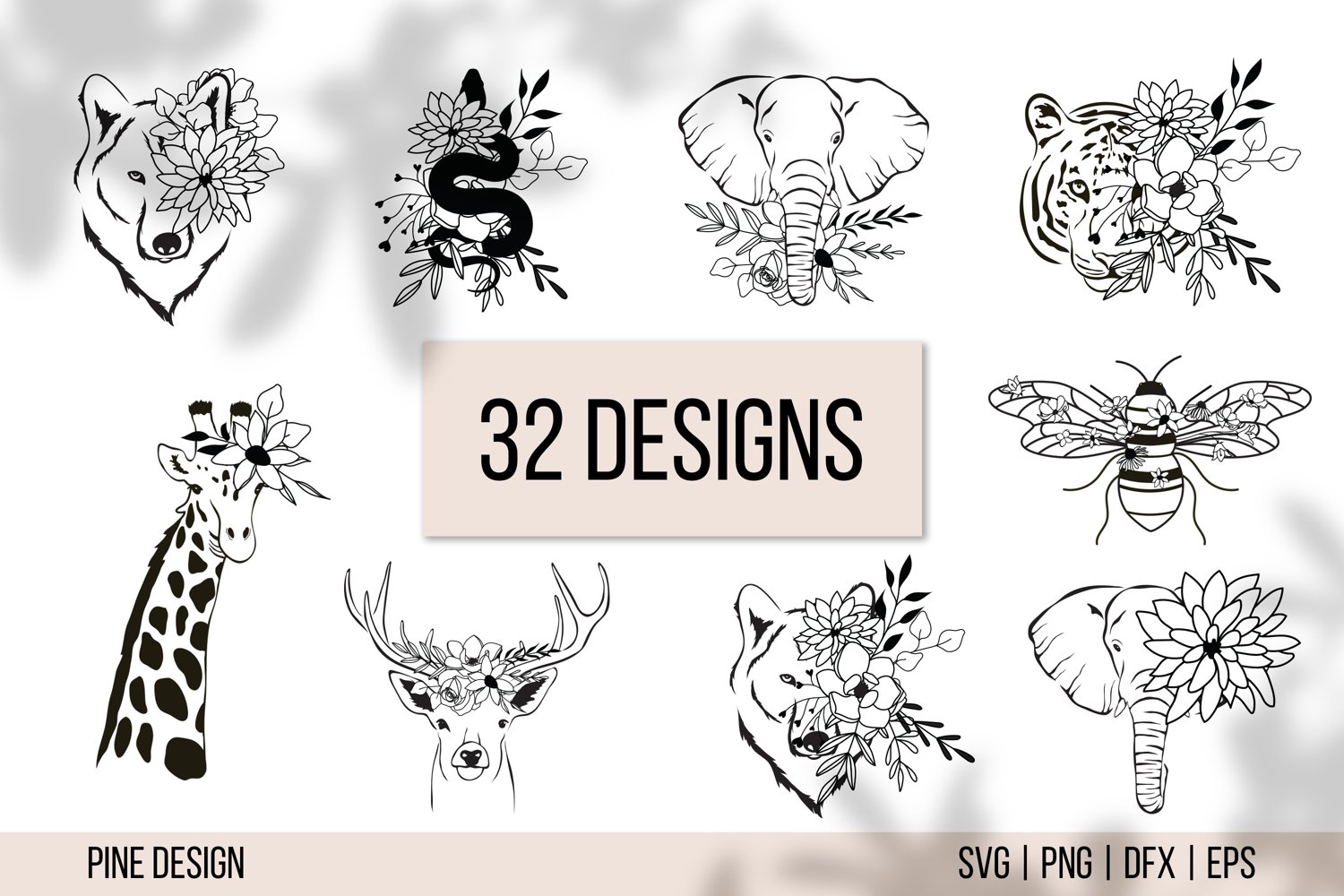 Set of twelve hand drawn animal designs.