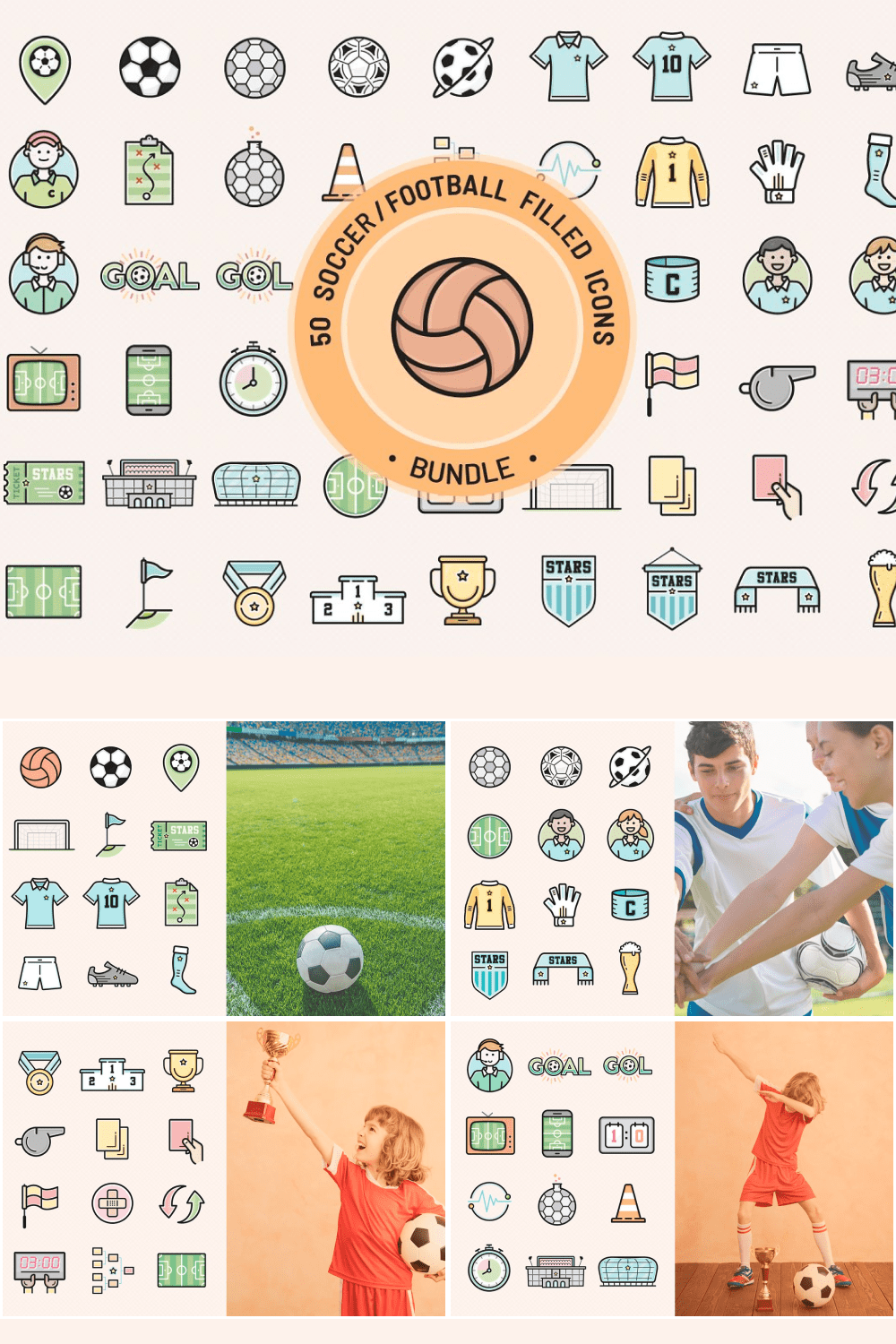 Football filled icons bundle - pinterest image preview.