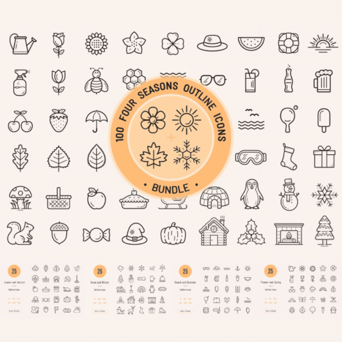 Four seasons outline icons bundle - main image preview.