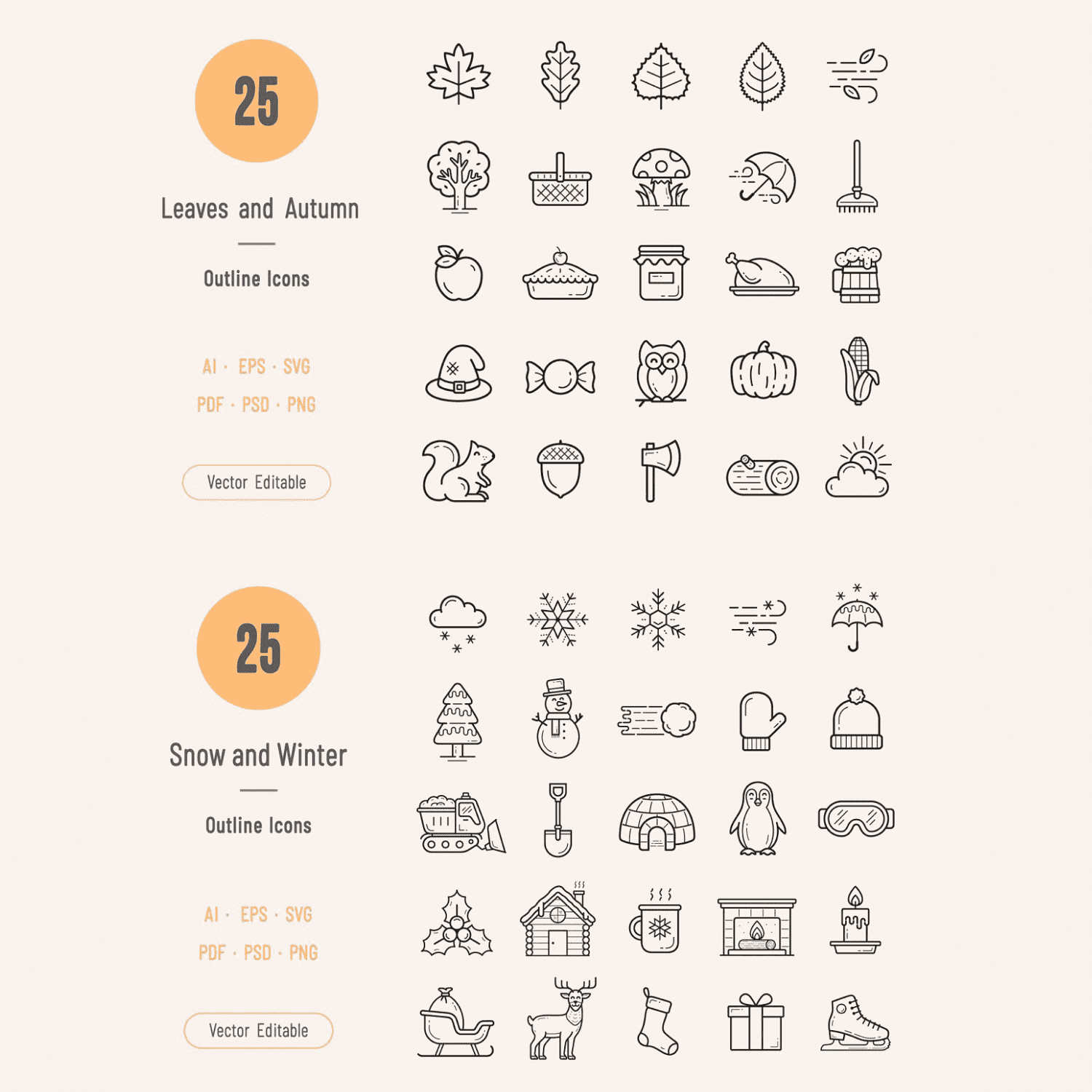 Four Seasons Outline Icons BUNDLE created by Sargatal.