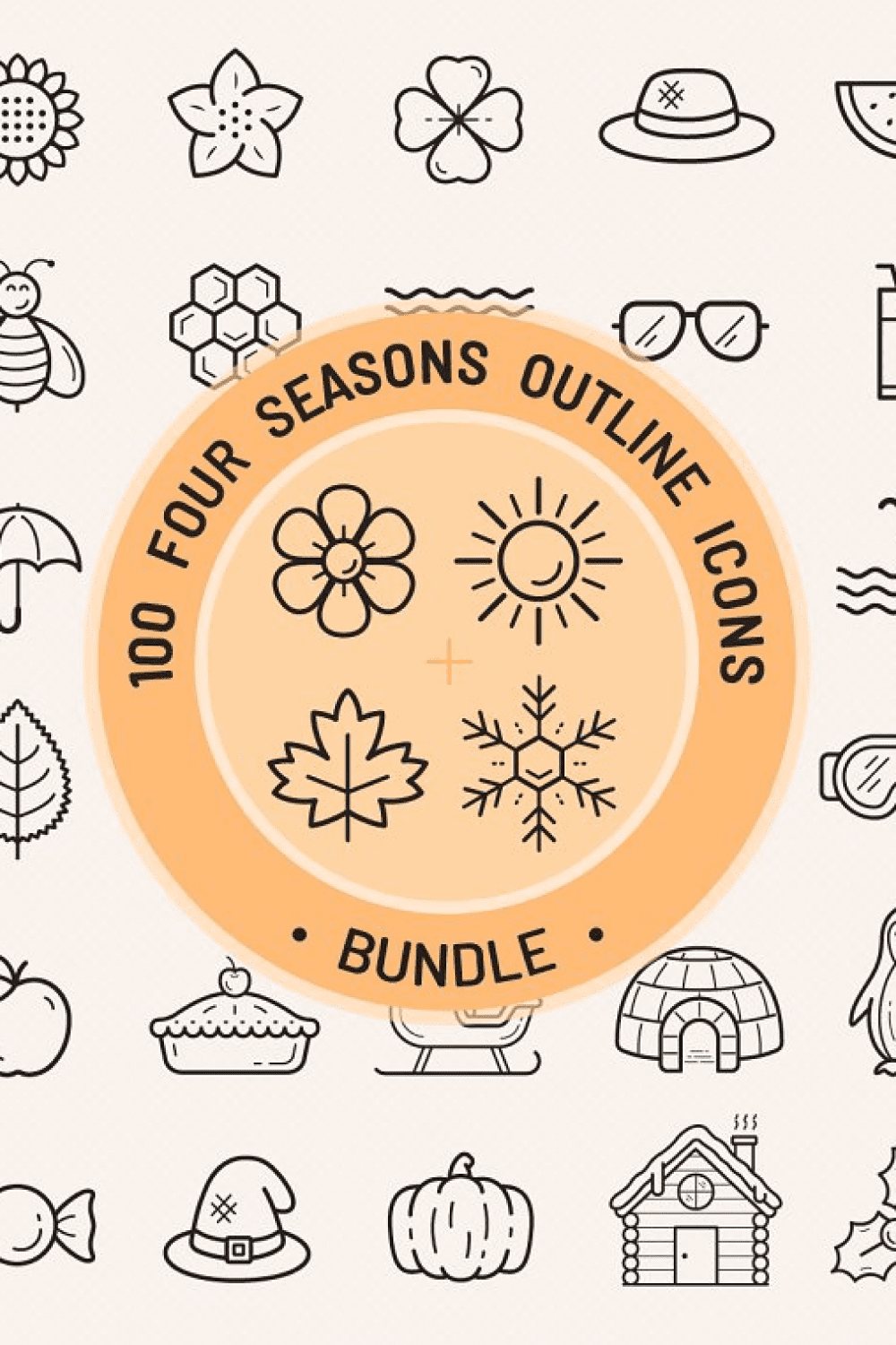 Four seasons outline icons bundle - pinterest image preview.