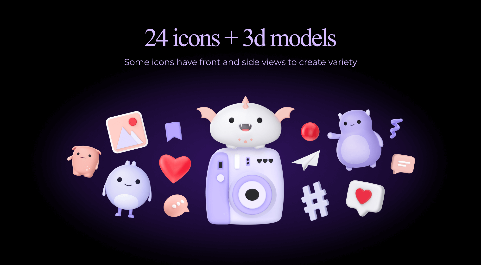 3d Cute Monsters Icons Insta Pack Facebook Image.