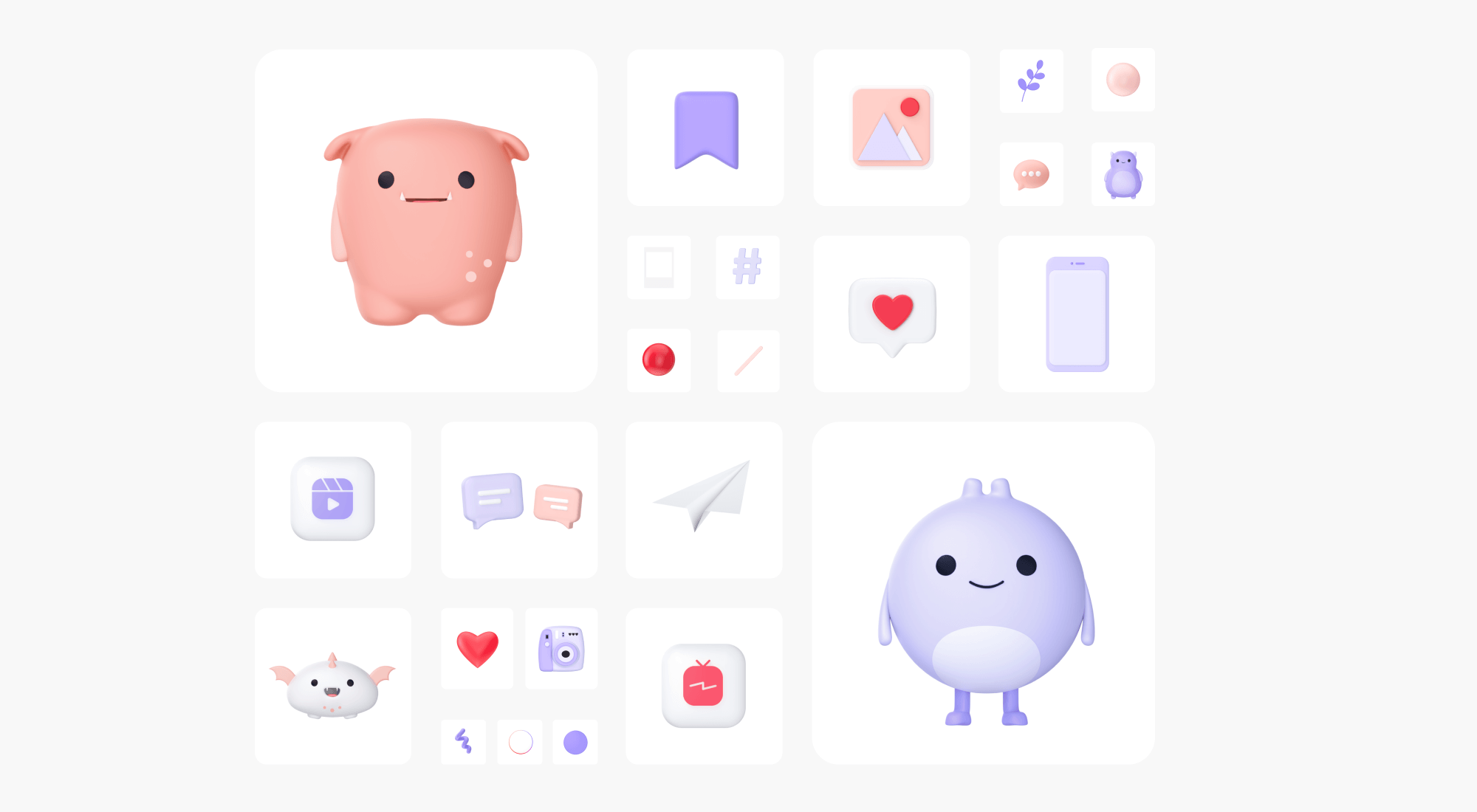3d Cute Monsters Icons Insta Pack.