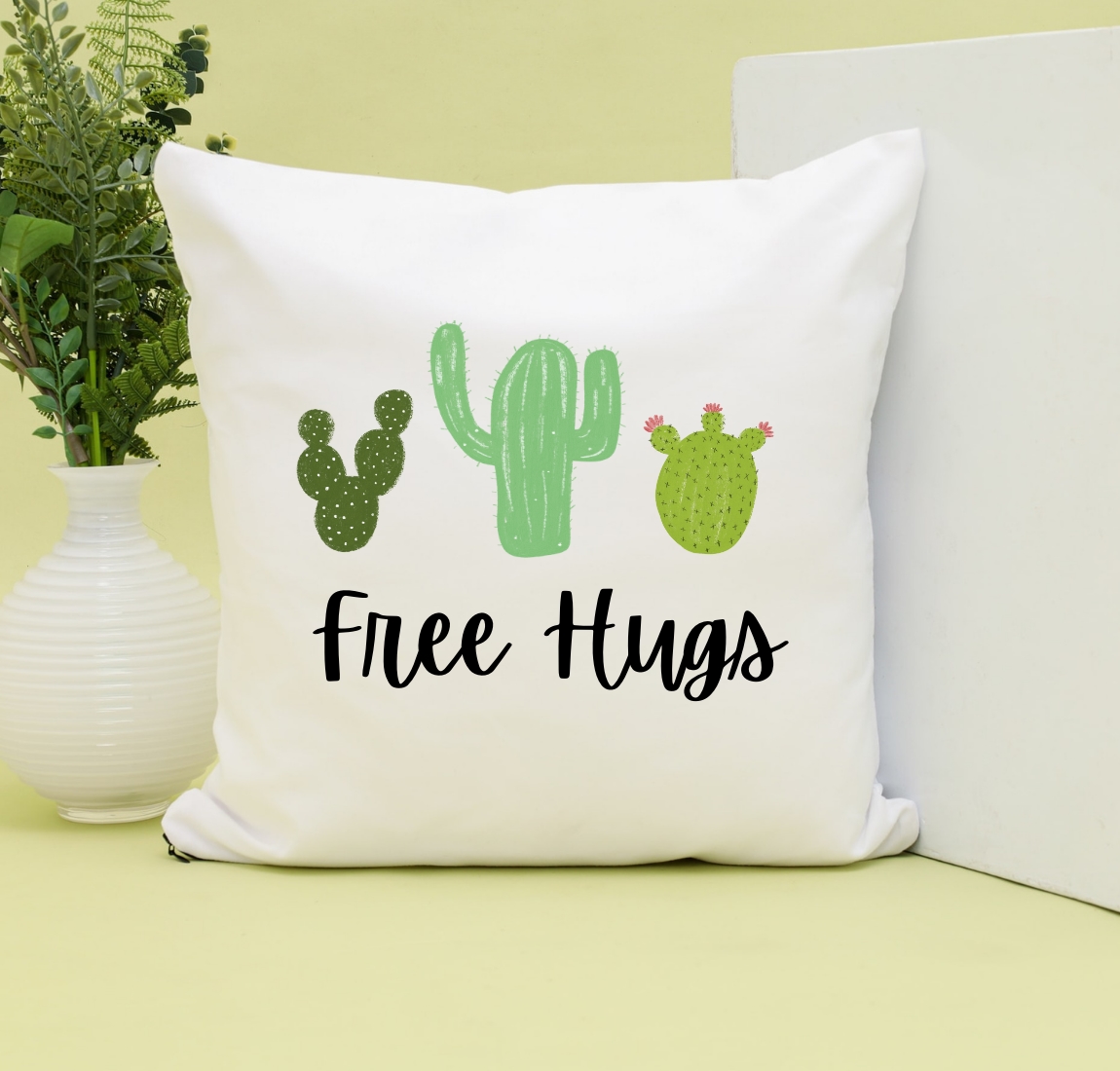 free hugs cactus hand drawn illustration pillow print