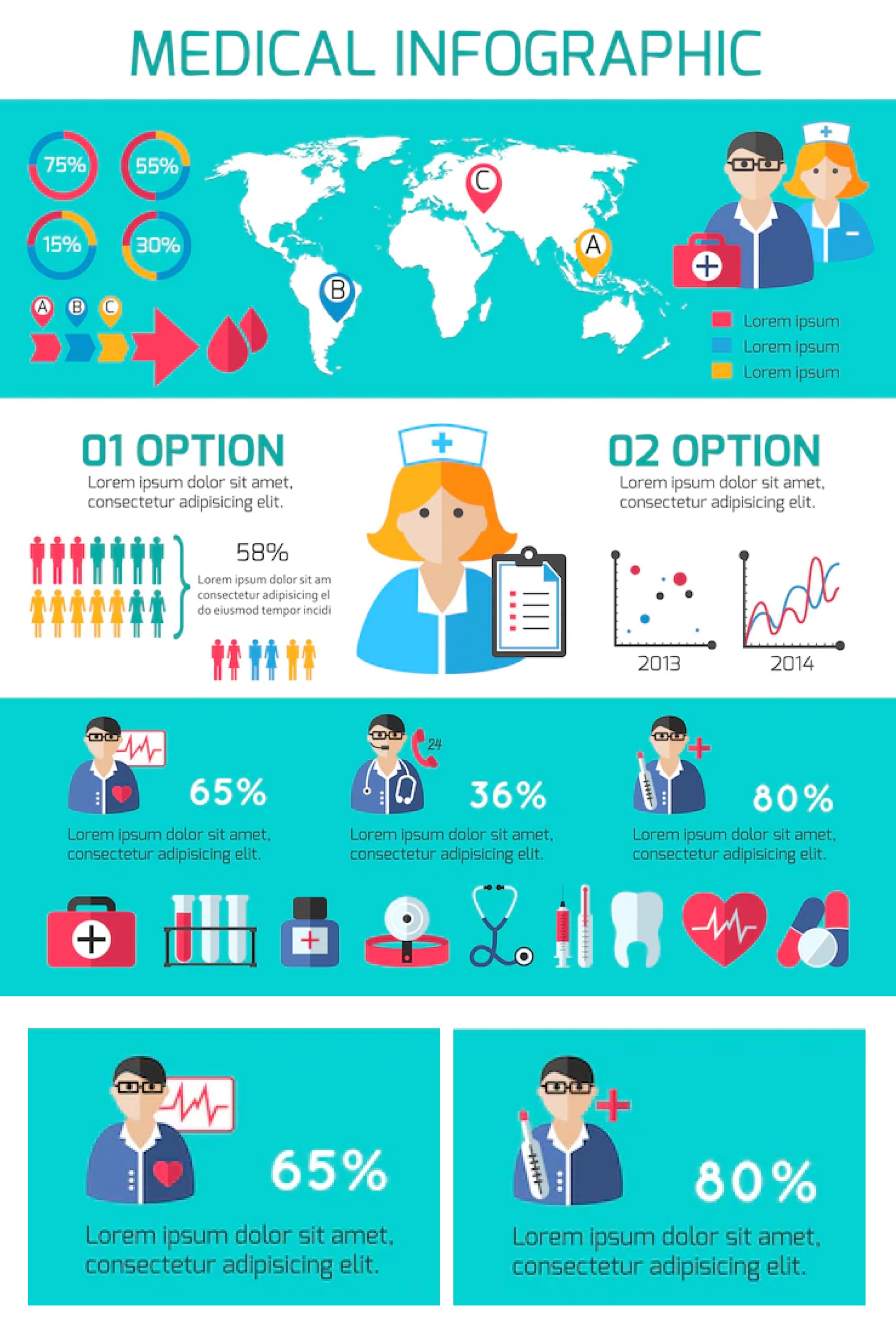 Bright infographic in biruzovy tones for general data. The theme includes various elements to make it easier to create your presentation.