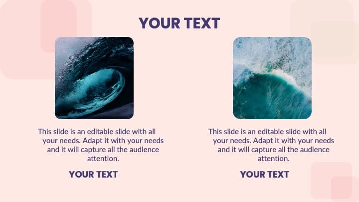 Pink slide with ocean images and text blocks.