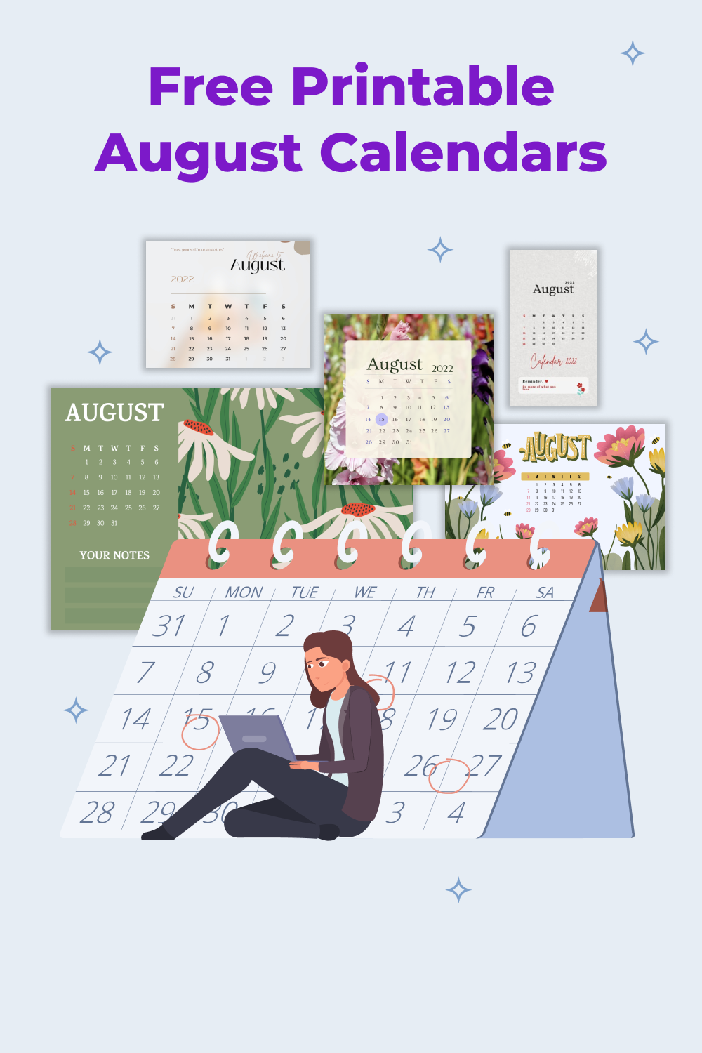 free printable august calendars pinterest.