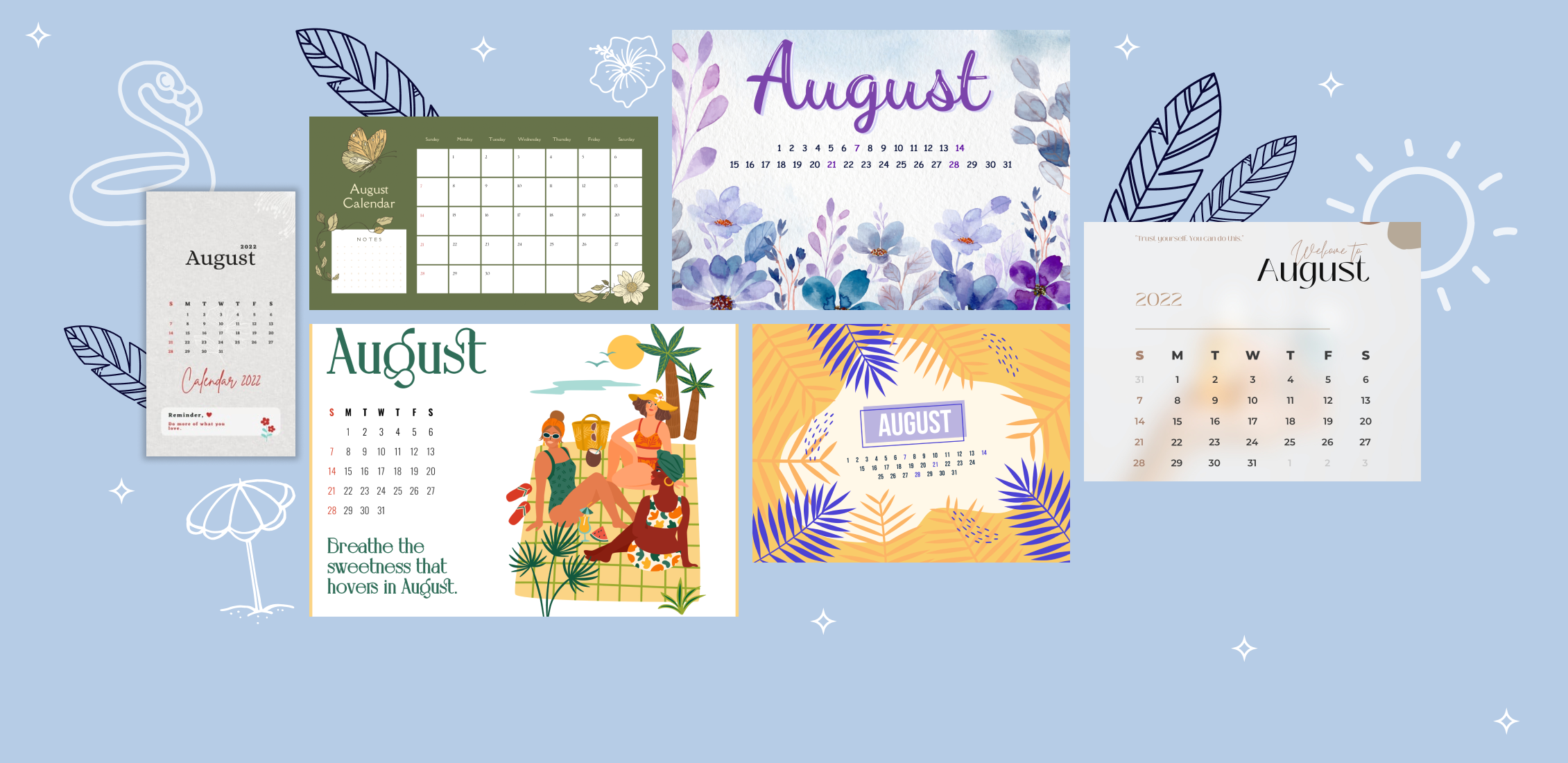 free printable august calendars.