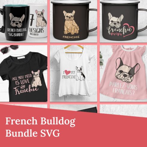 Collage of french bulldog svg designs.