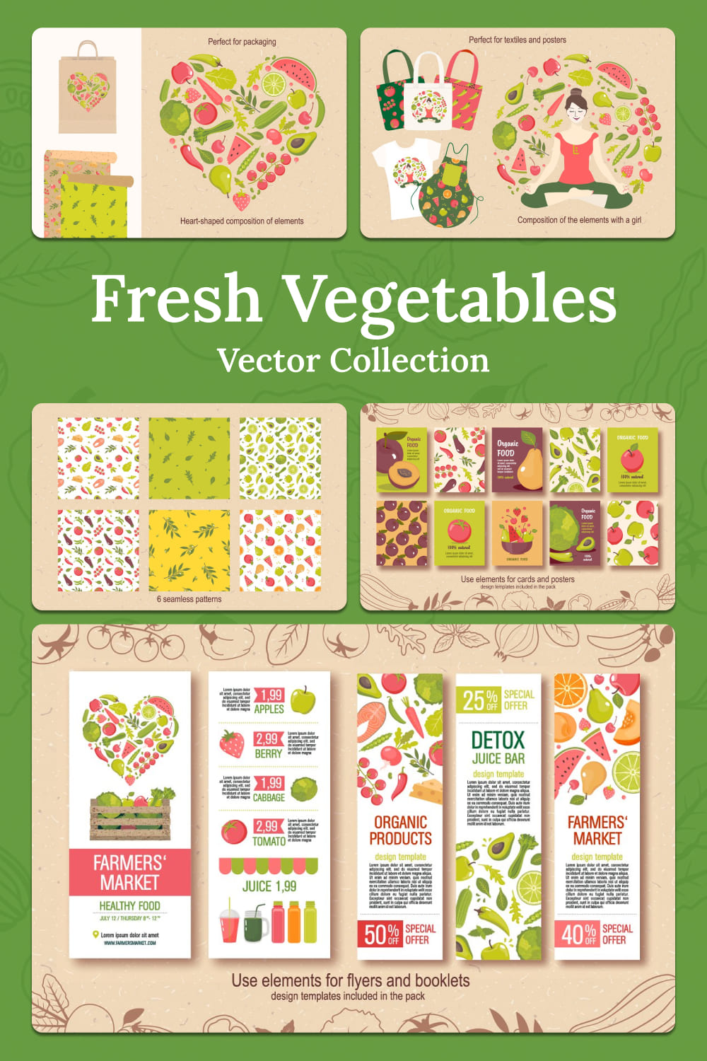Fresh vegetables vector collection - pinterest image preview.