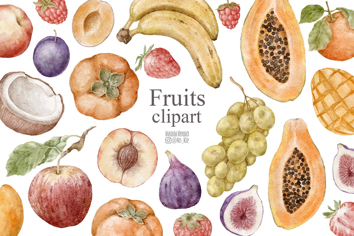 Cover image of Fruits clipart digital graphics.