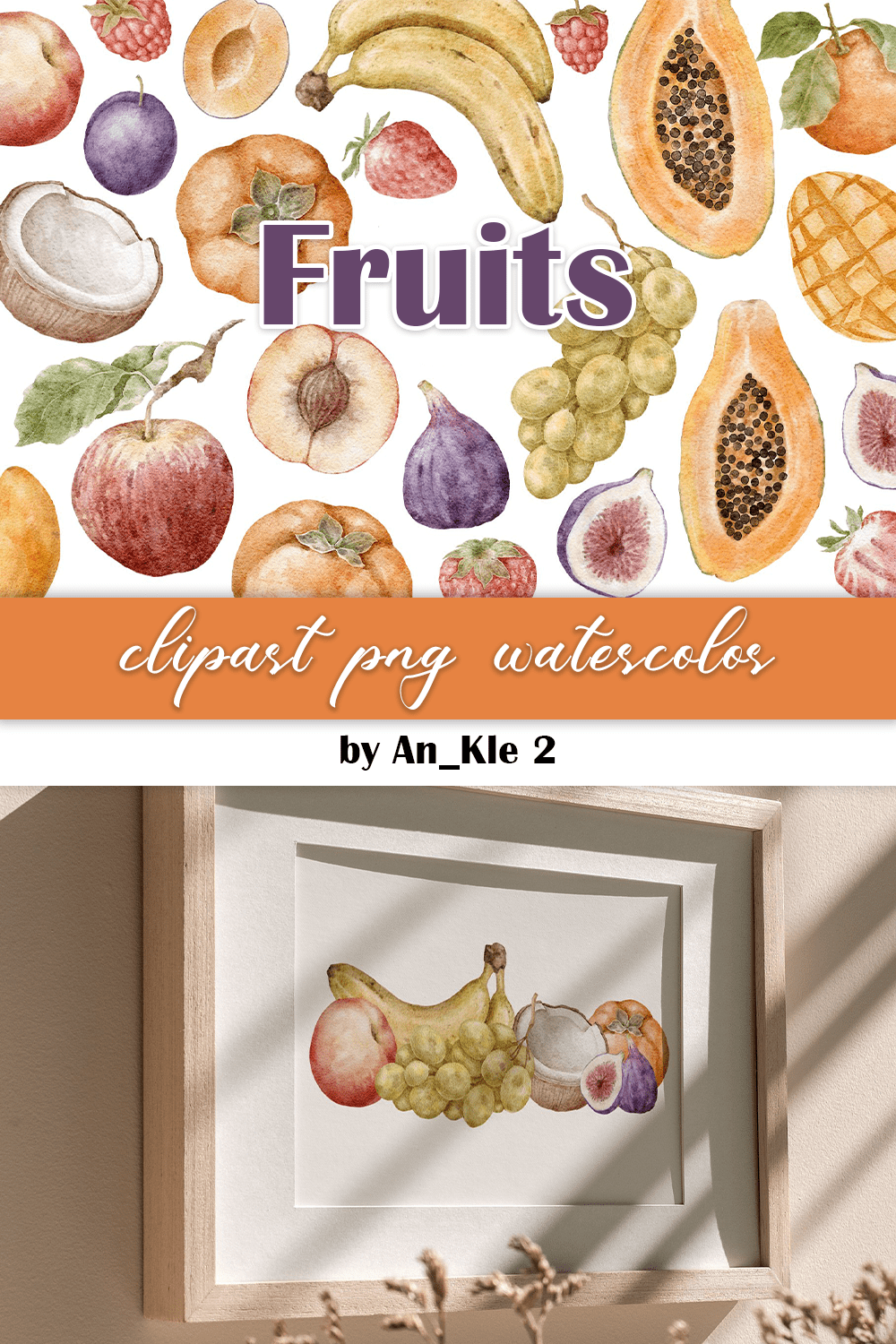 Fruits clipart png watercolor - pinterest image preview.