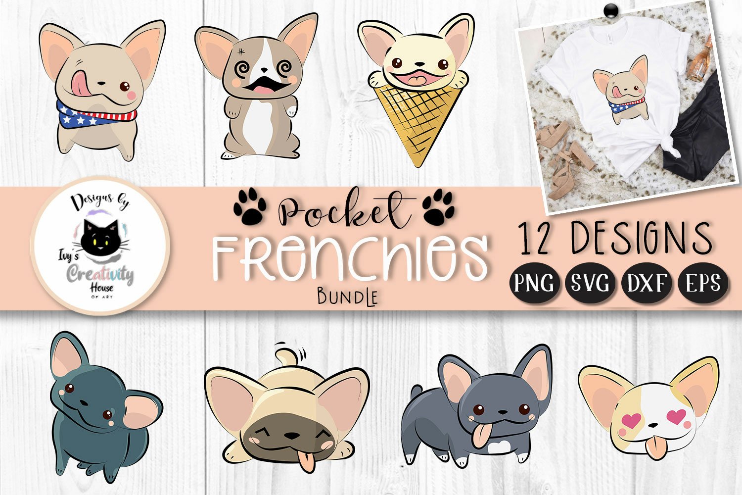 Frenchies clipart bundle for commercial use.