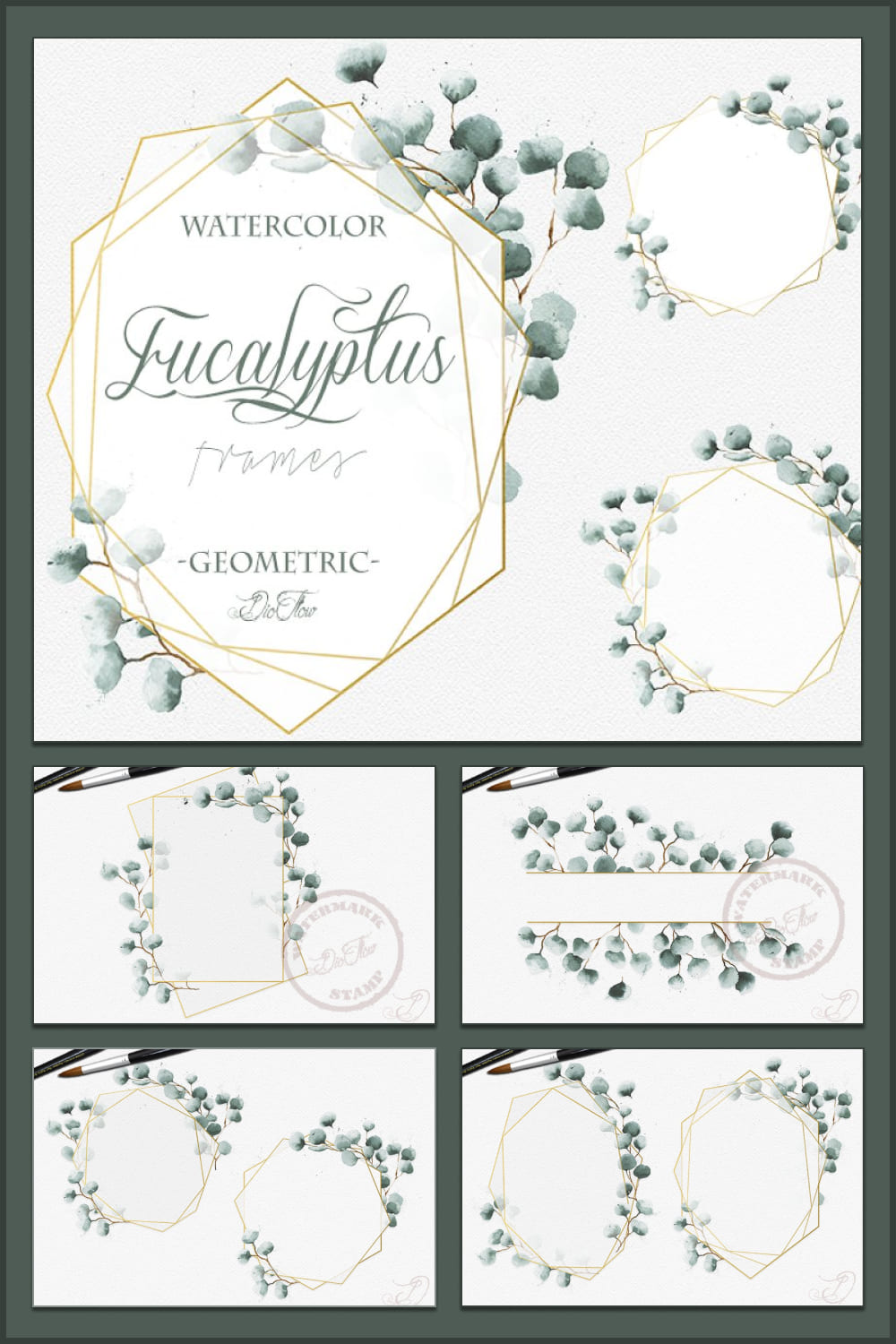 geometric eucalyptus frames clip art 03