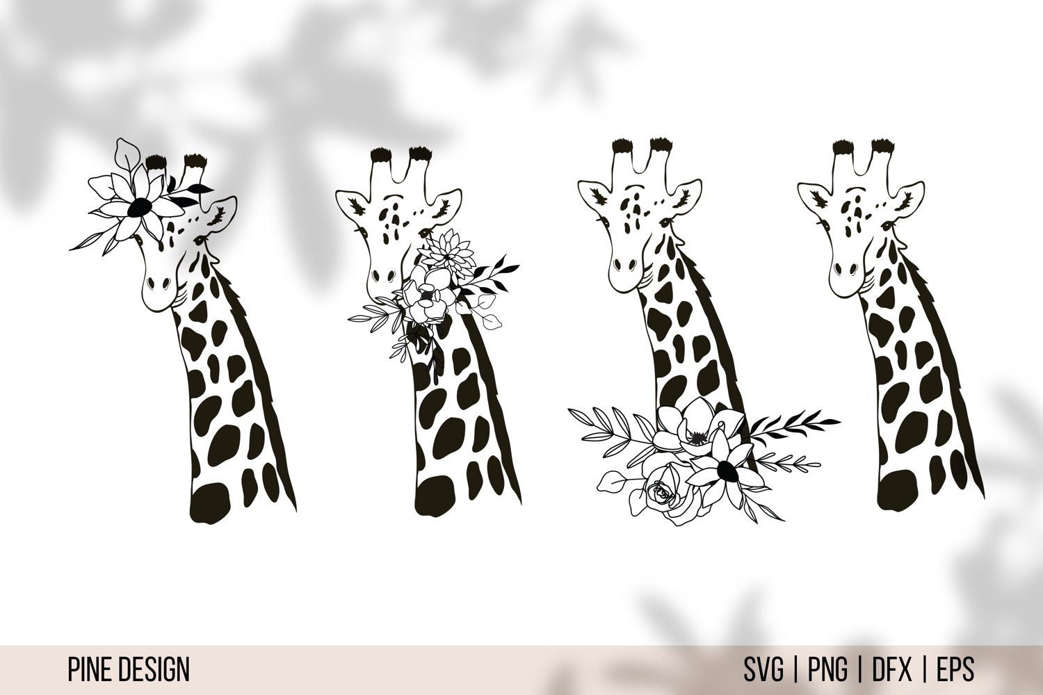 Three giraffes with flowers in their necks.