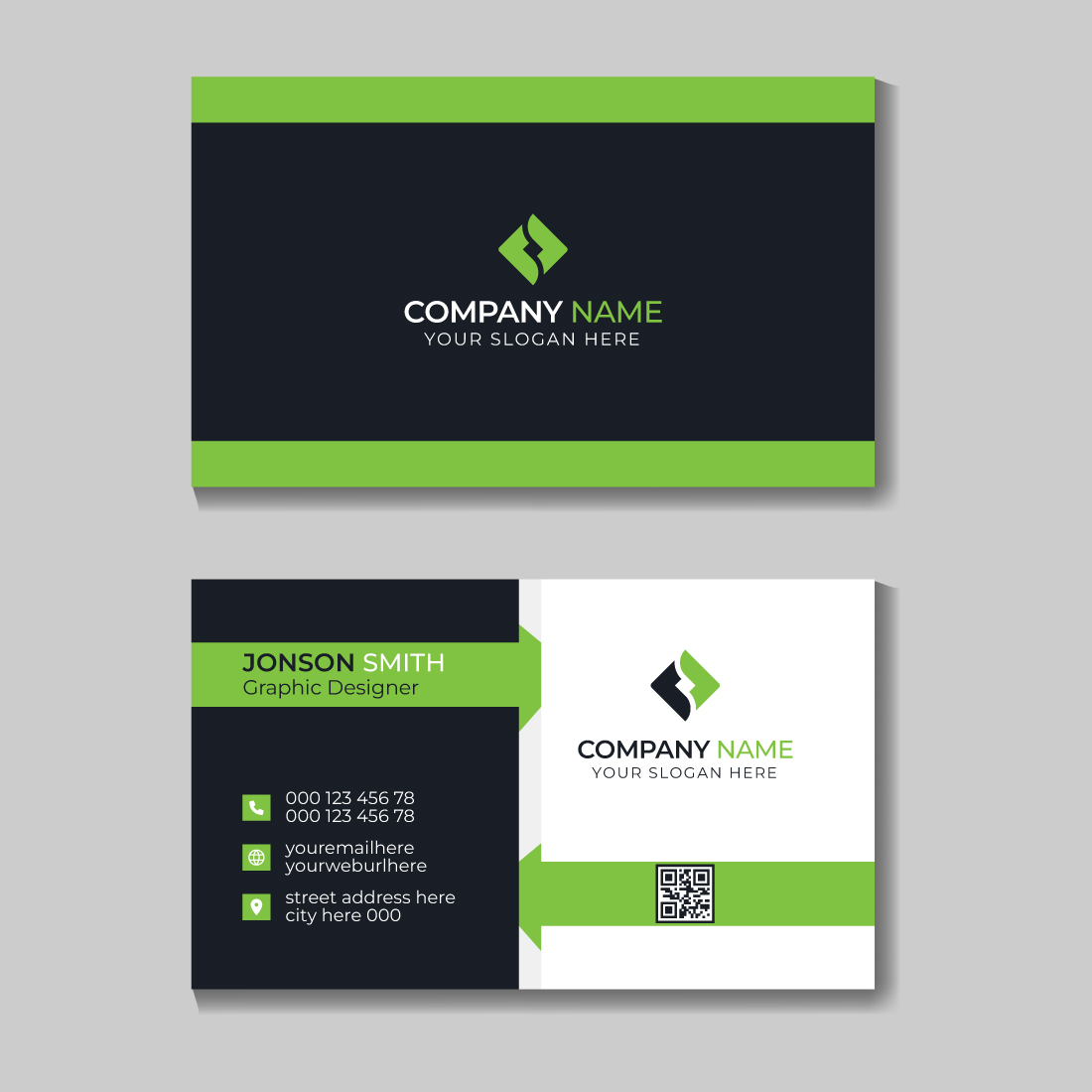 green color 4 Colors Corporate Minimal Creative Business Card Design Template.