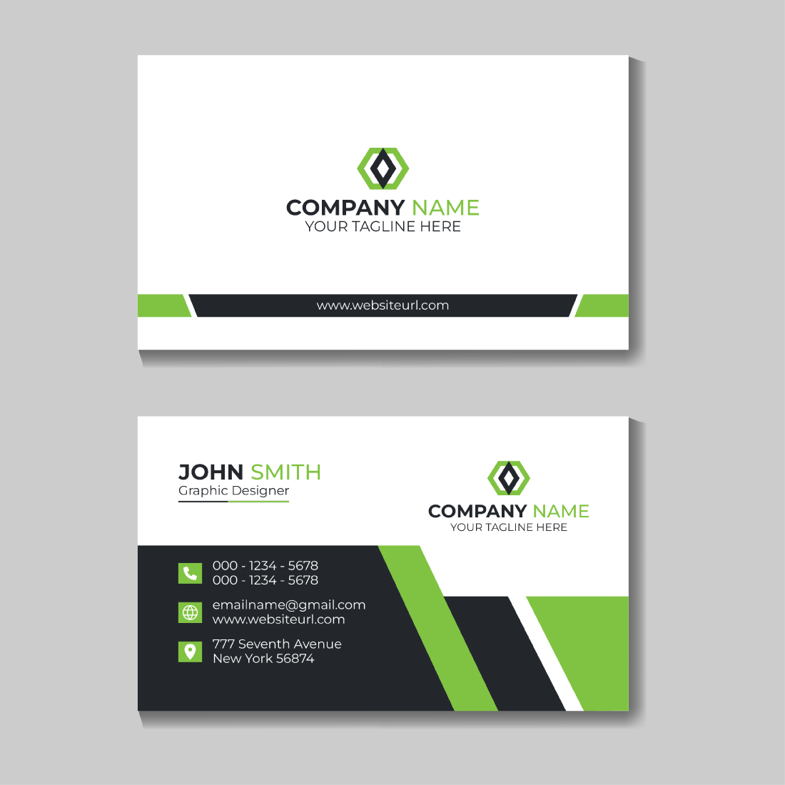 green color Corporate Professional Creative Clean Business Card Design Template with 4 Colors.