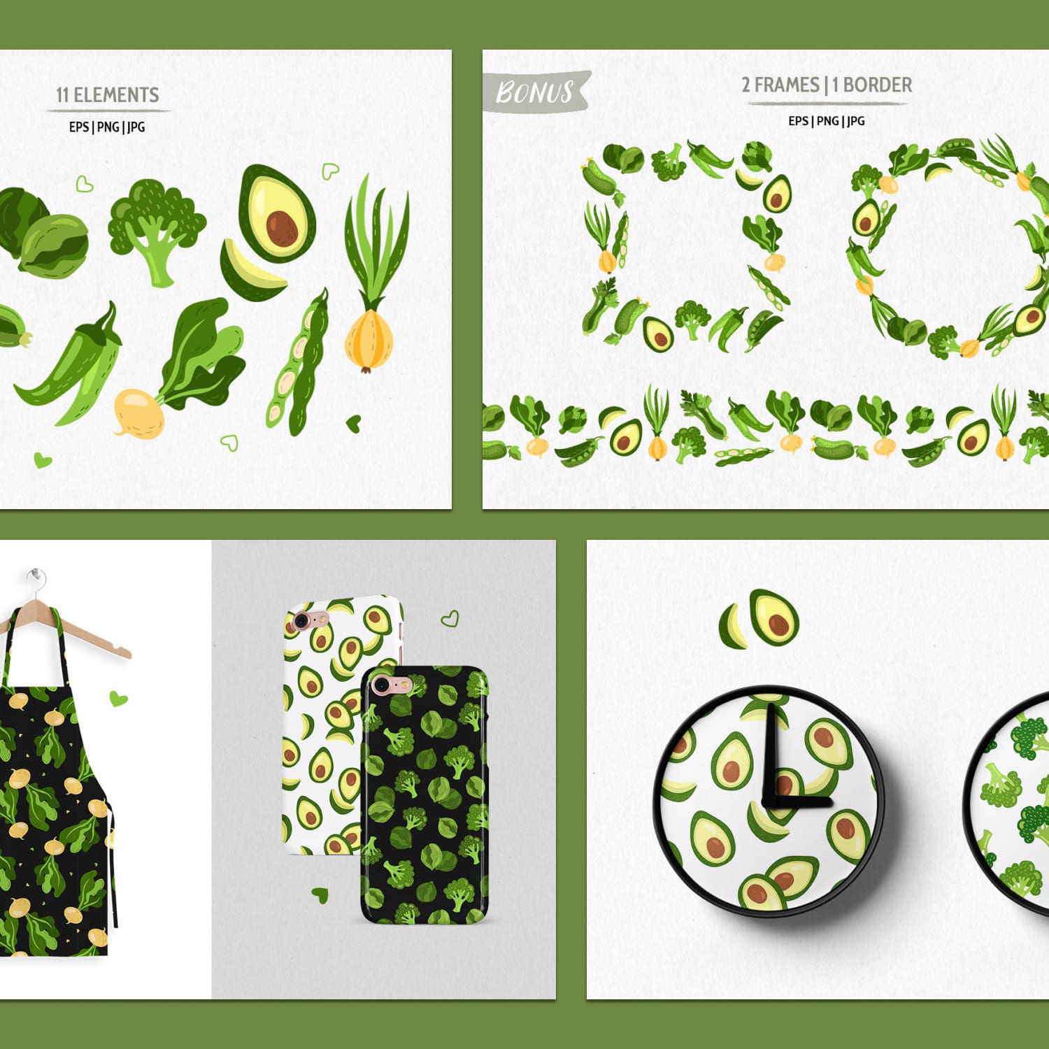 Green vegetables. Vegetarian food created by Xeniia_arts.