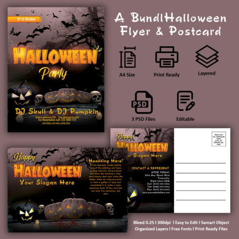hallowen party flyer and postcard template