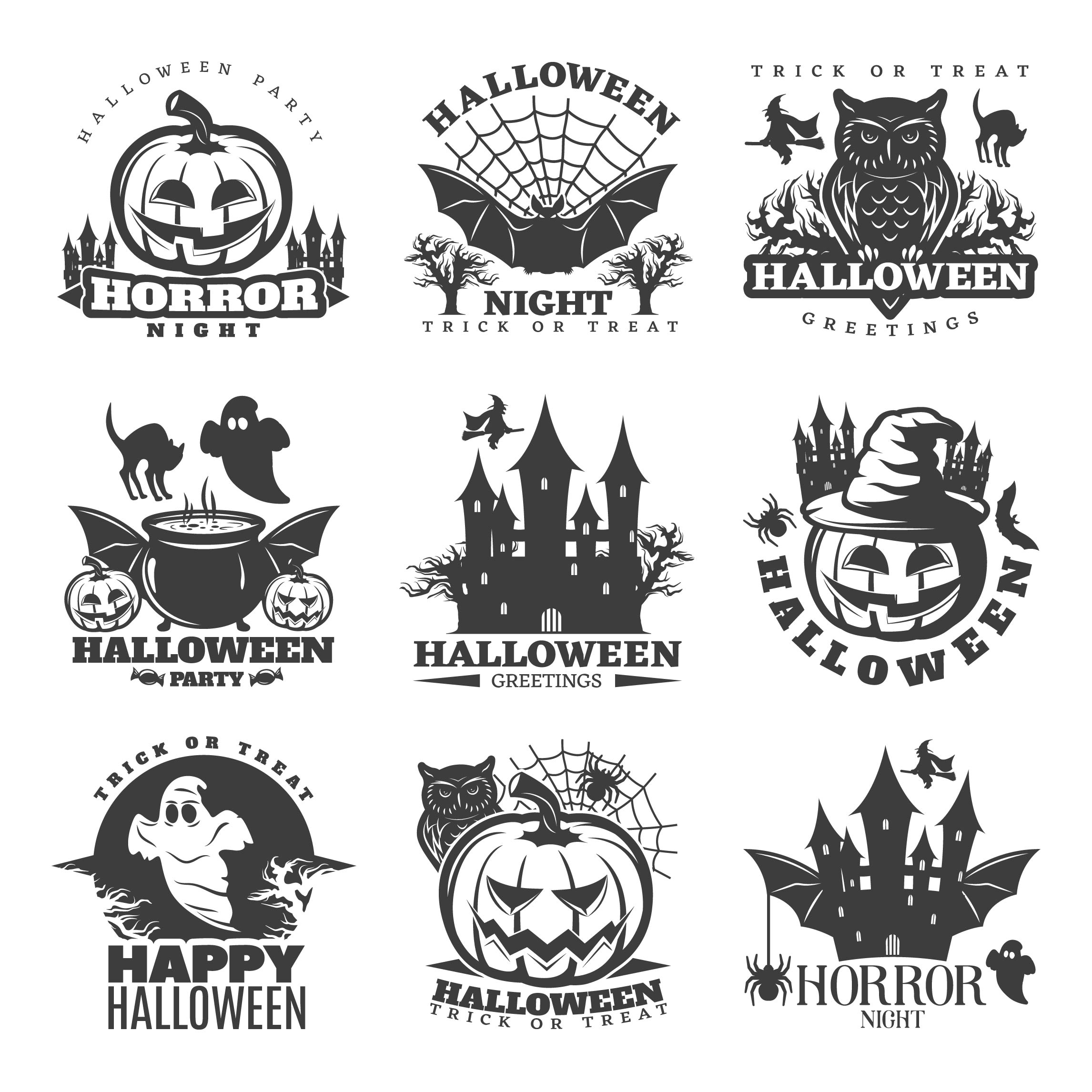 9 Spooky Black & White Halloween Monograms previews.