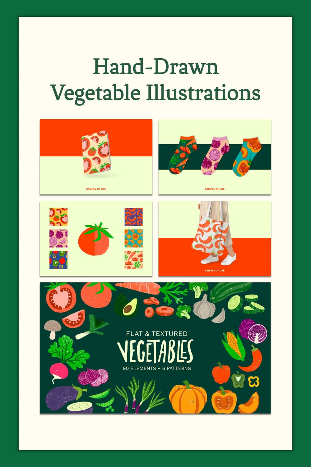 Hand drawn vegetable illustrations - pinterest image preview.