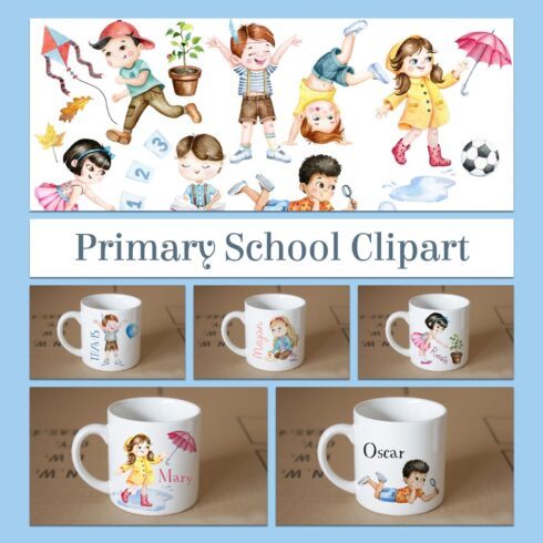 Happy kids, primary school clipart - main image preview.