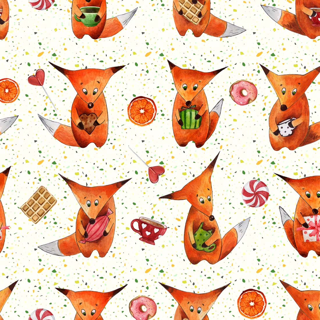 Watercolor Pattern with Foxes previews.