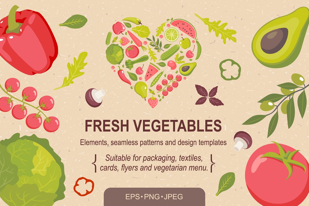 Cover image of Fresh vegetables vector collection.