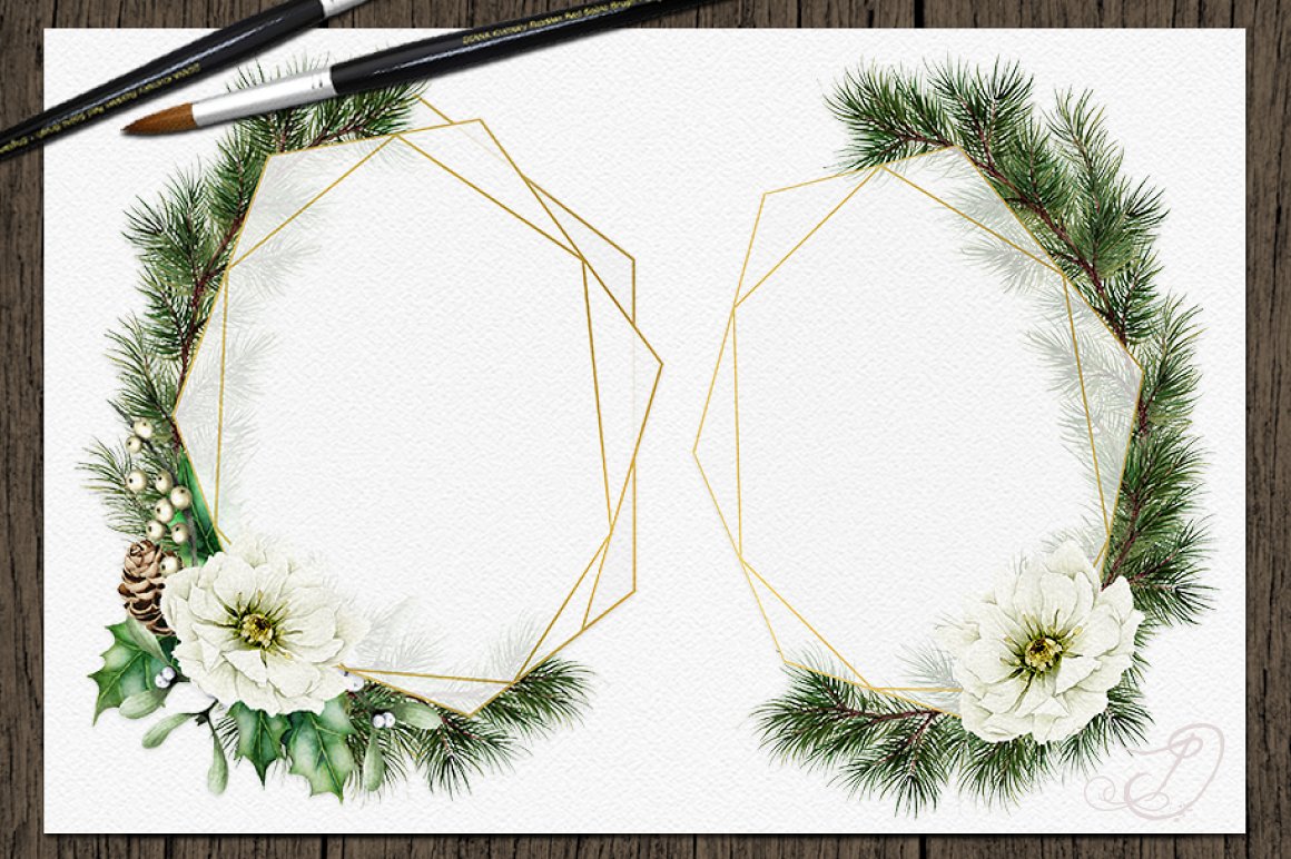 Two geometric frames with flowers.