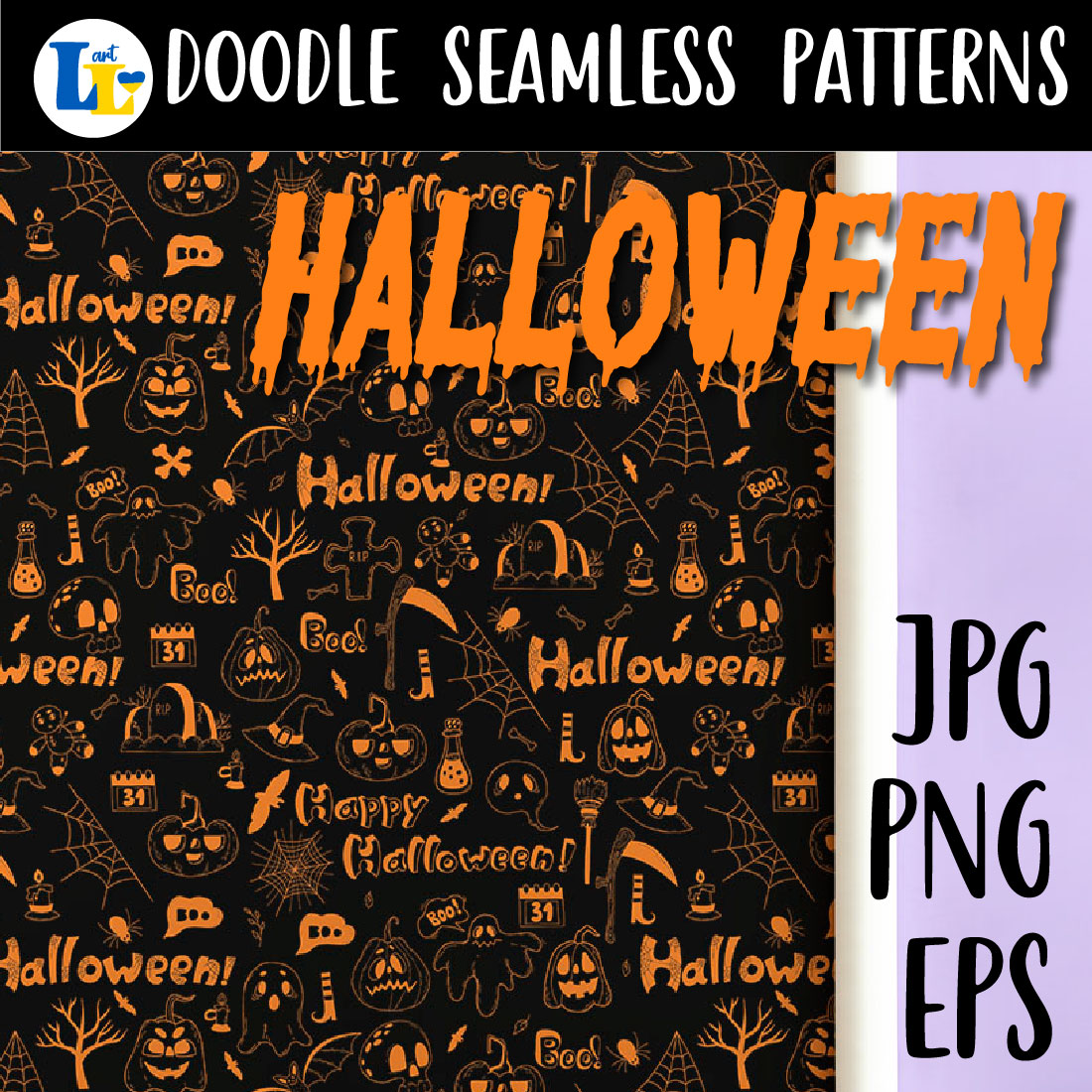 Halloween Seamless Pattern Doodle background