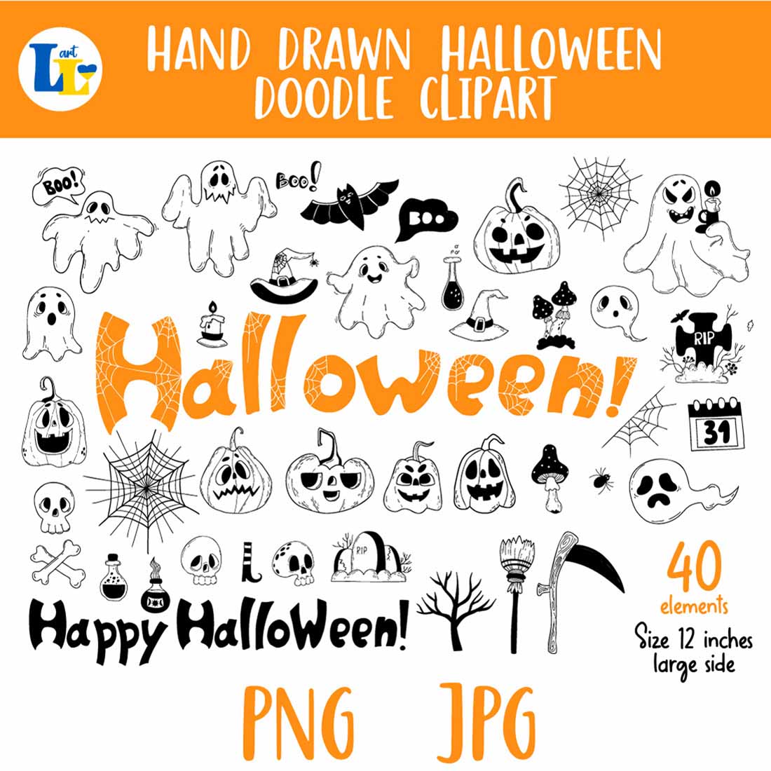 Halloween Hand Drawn Doodle Clipart previews.
