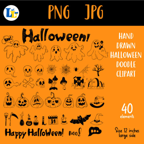 Halloween Hand Drawn Doodle Clipart cover image.