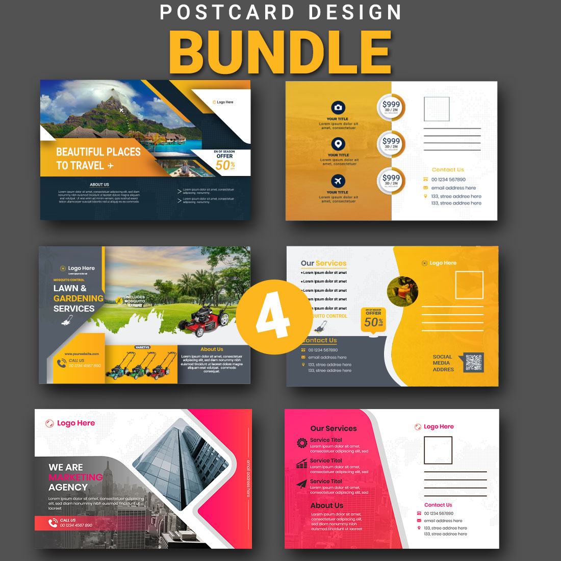 Postcard Template Design previews.