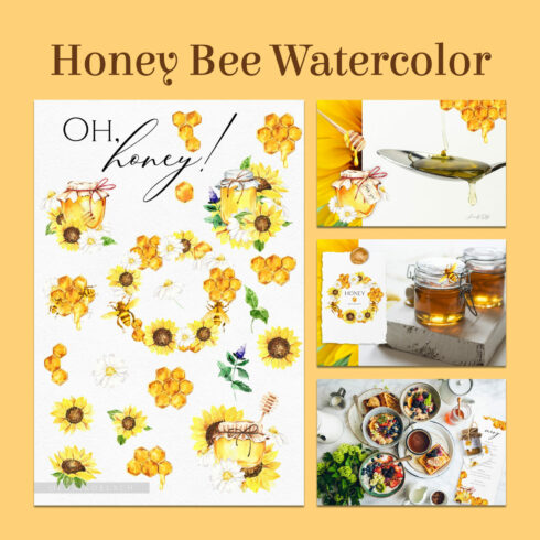 Honey bee watercolor - main image preview.