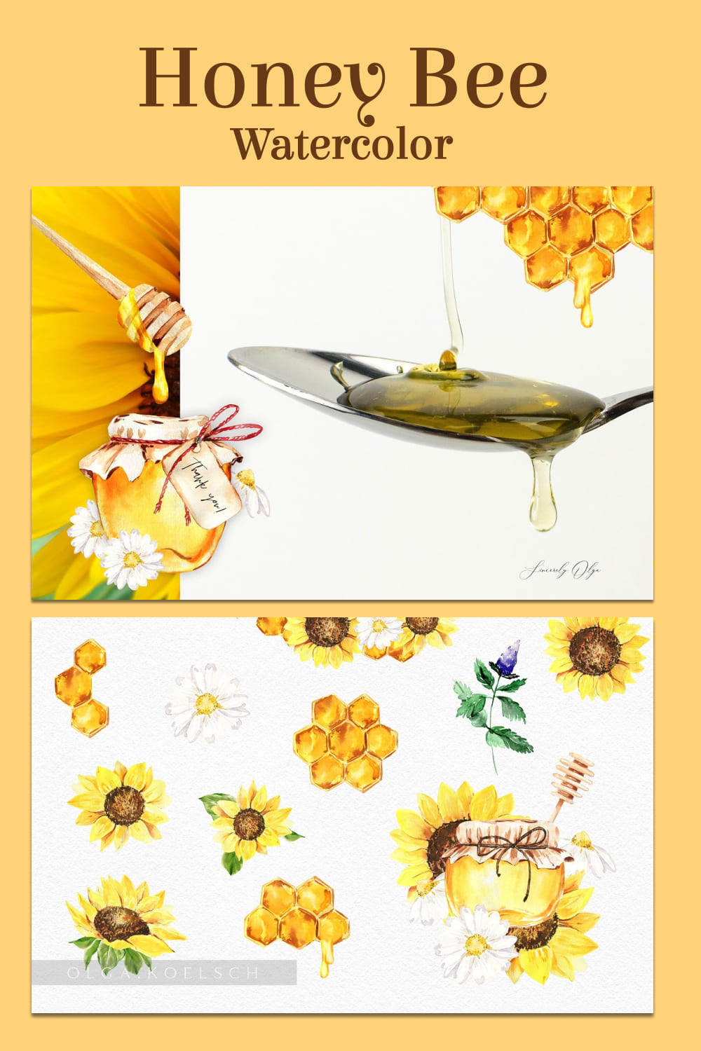 Honey bee watercolor - pinterest image preview.