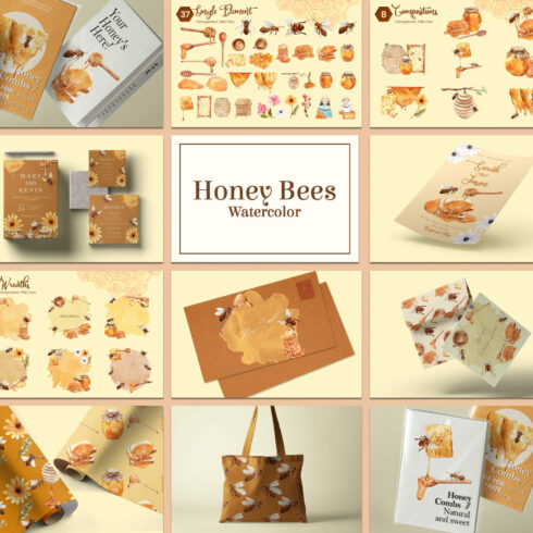 Honey bees watercolor - main image preview.
