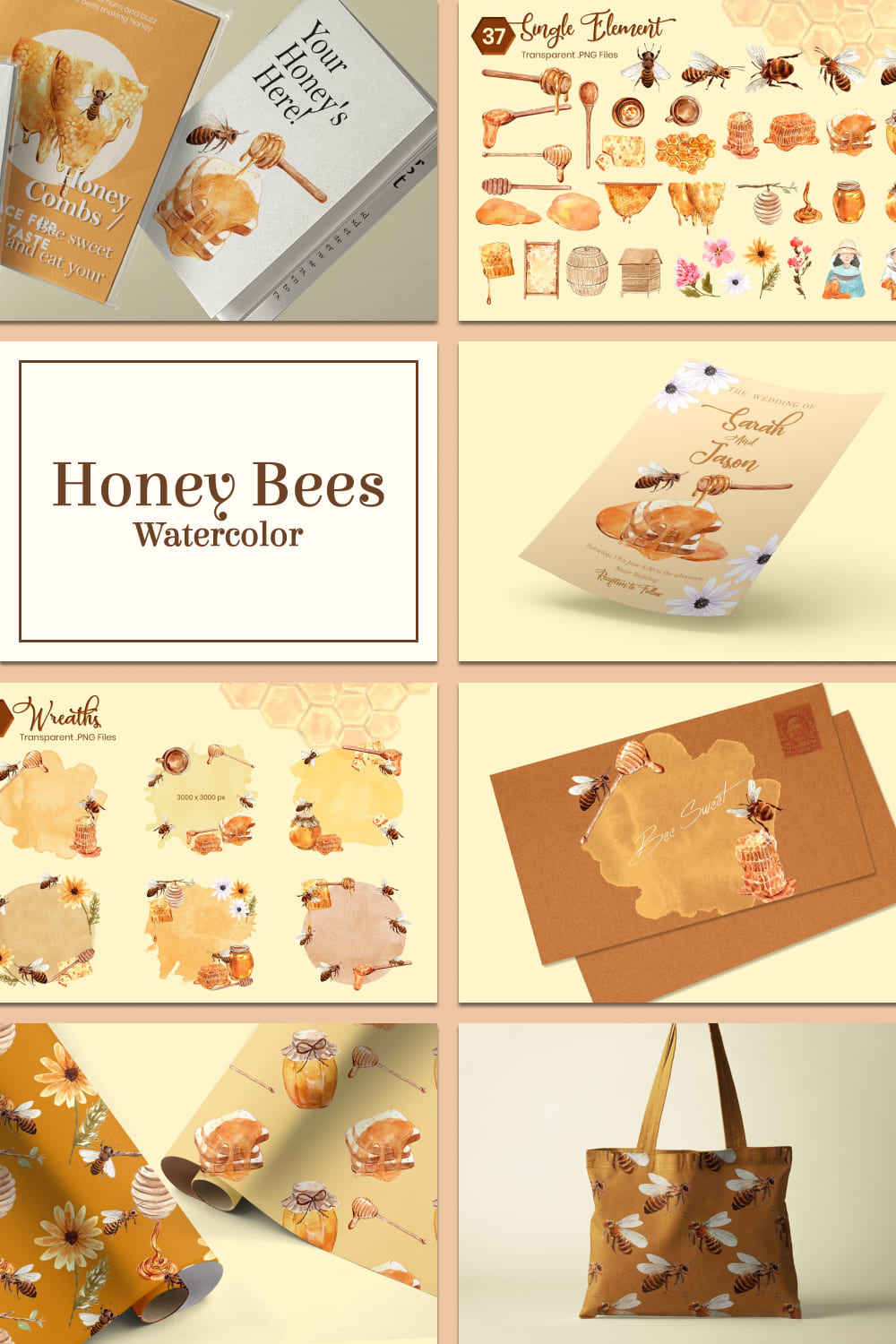 Honey bees watercolor - pinterest image preview.