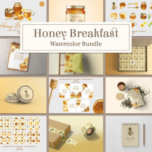 Honey breakfast watercolor bundle - main image preview.