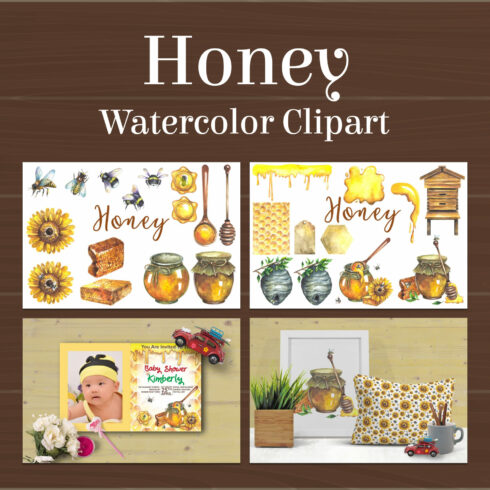 Honey watercolor clipart - main image preview.