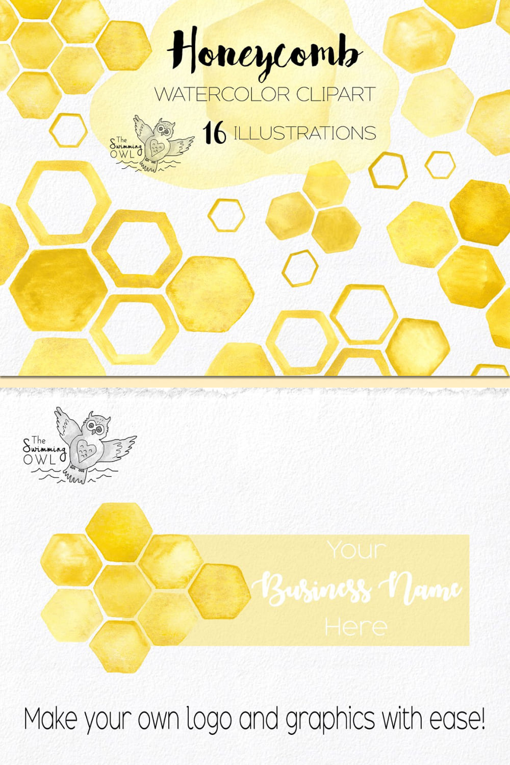 Honeycomb watercolor clipart - pinterest image preview.