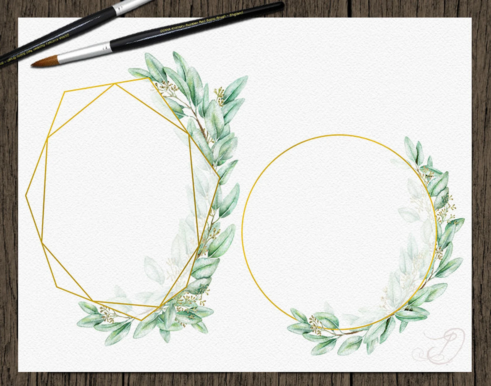 Minimalistic frames with gold border.