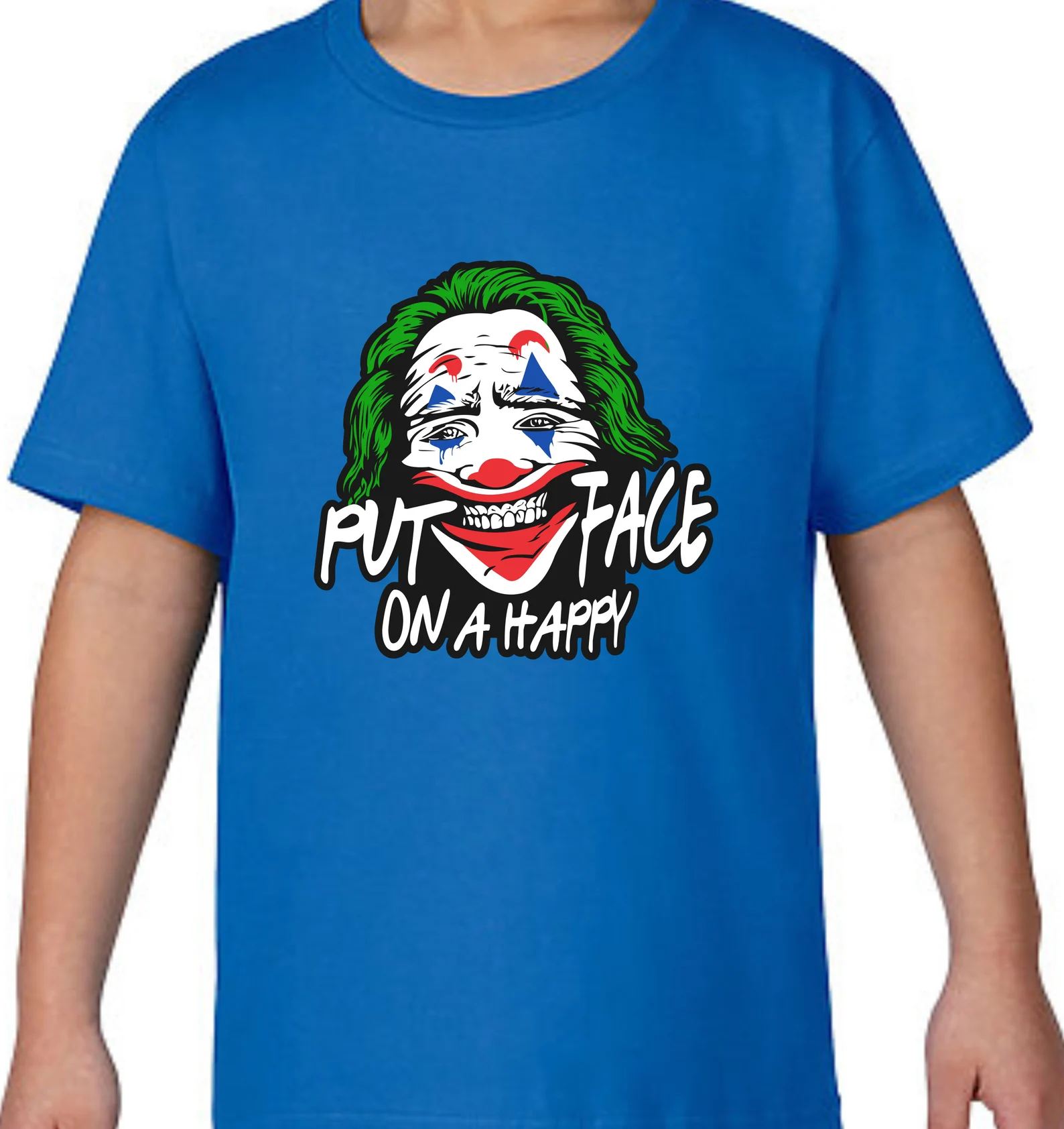 Classic blue t-shirt with Joker face.