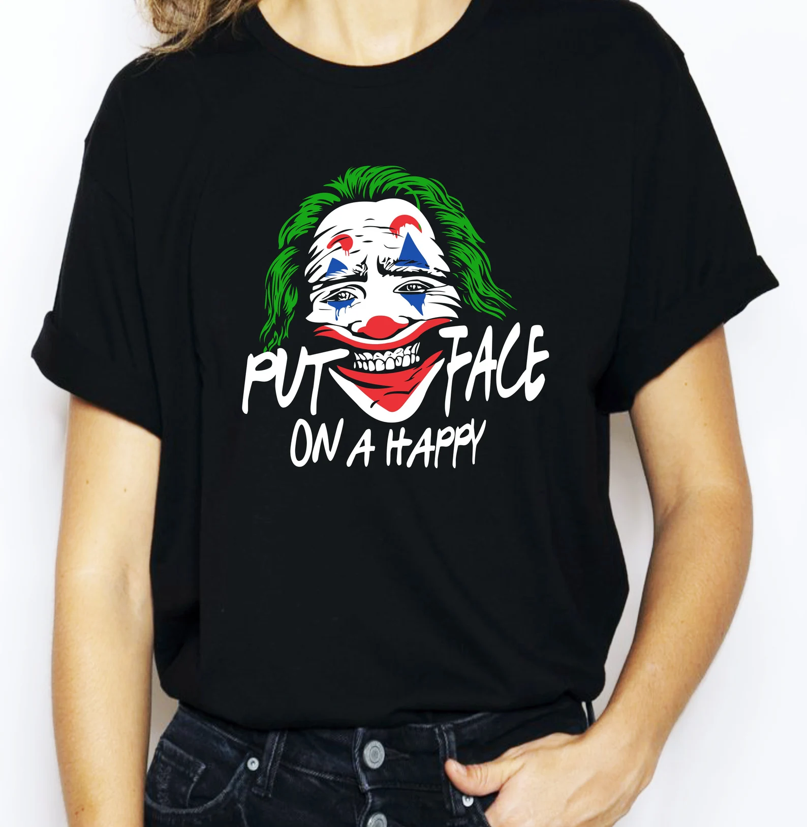 Classic black t-shirt with Joker face.