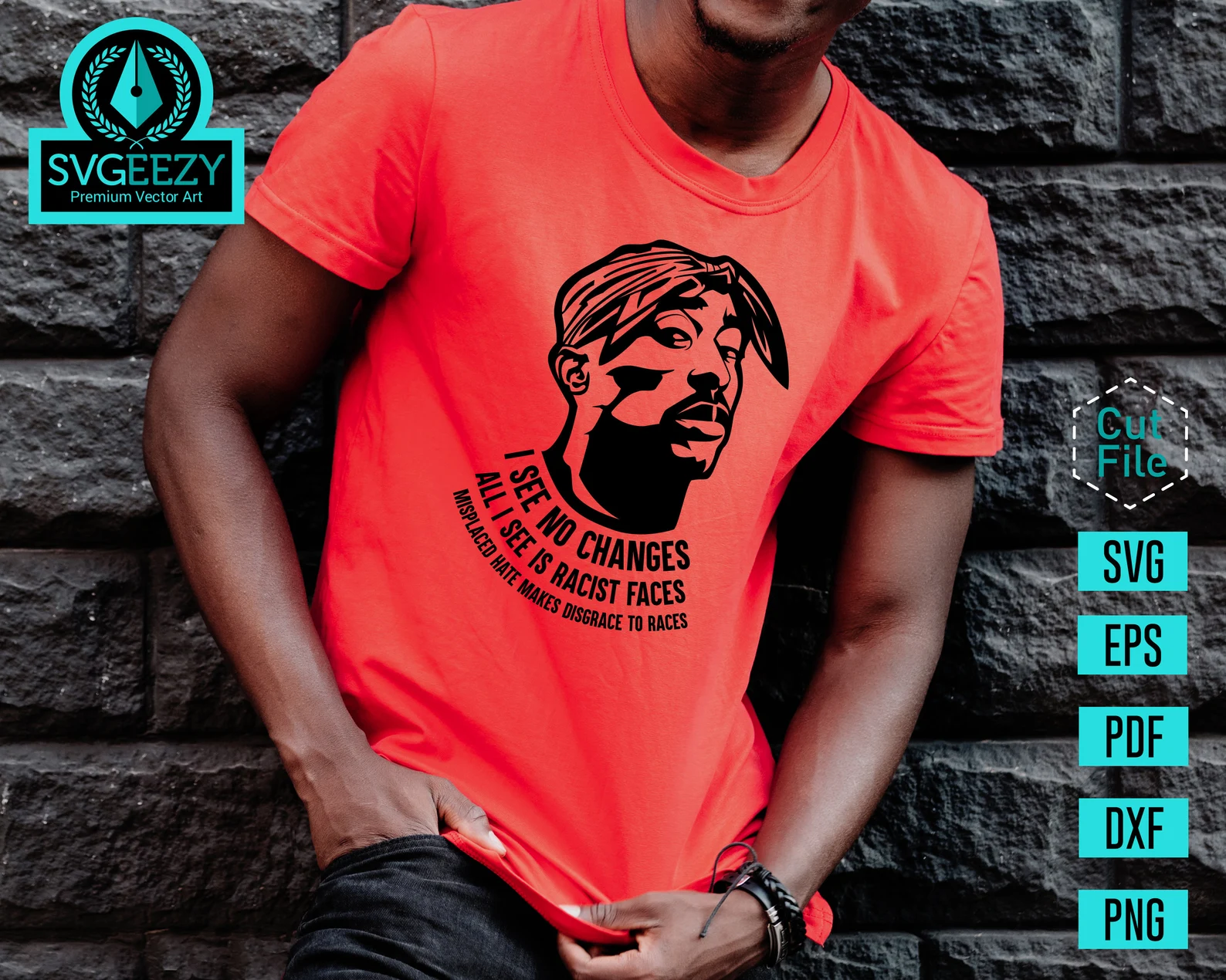 Classic red t-shirt for men with Tupac face image.