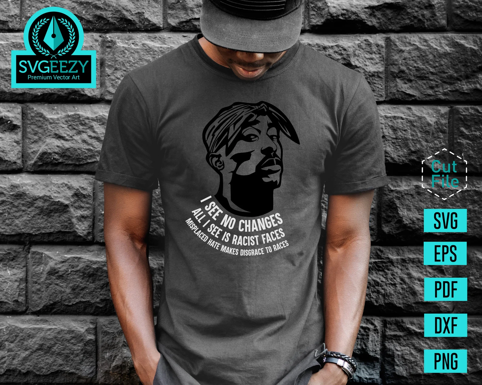 Dark grey t-shirt with Tupac face for men.