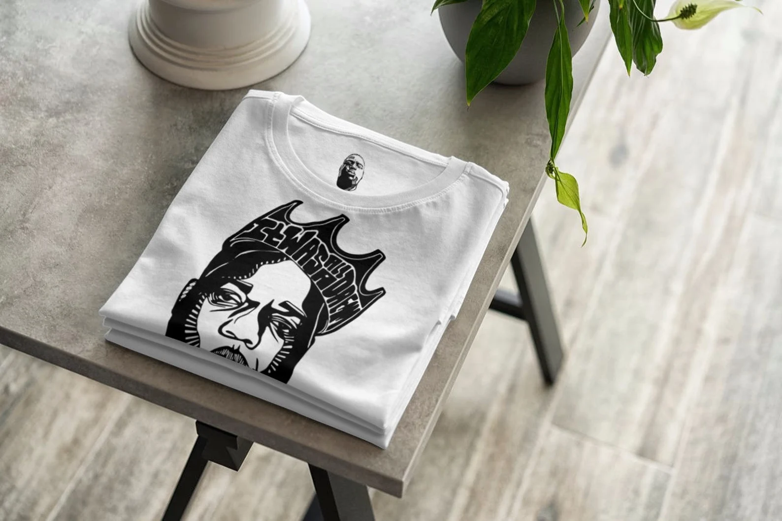 White t-shirt with an interesting Tupac illustration.
