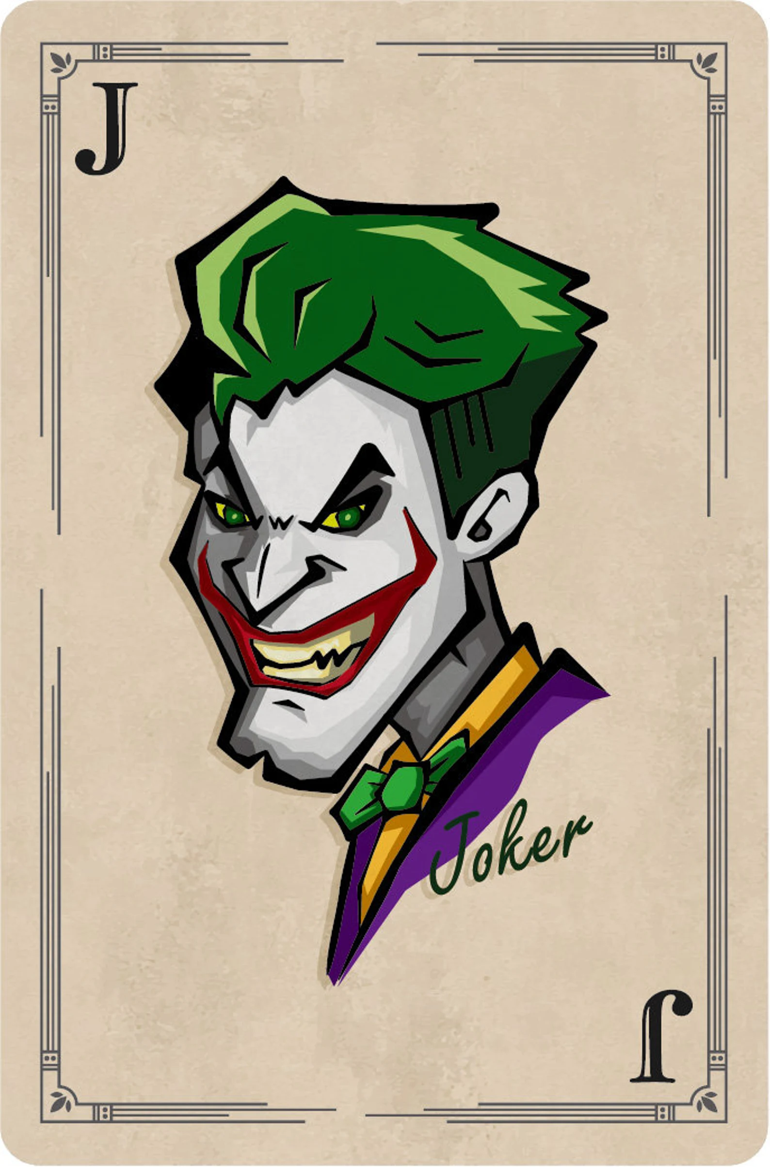 Beige background with green hair Joker.
