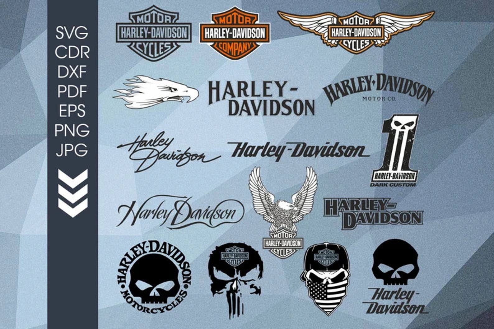 Cover image of Harley Davidson Logos SVG.
