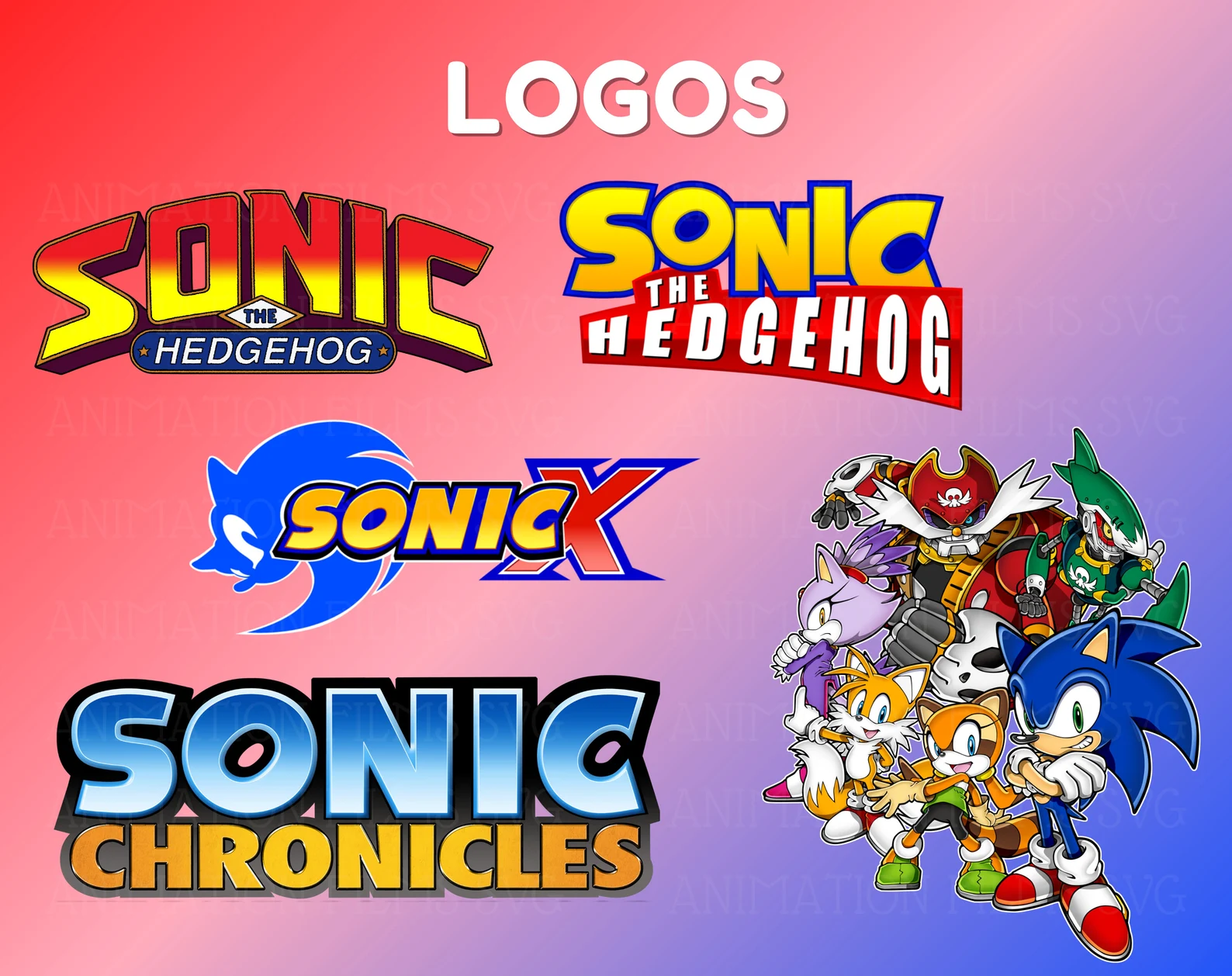 Colorful sonic logos.