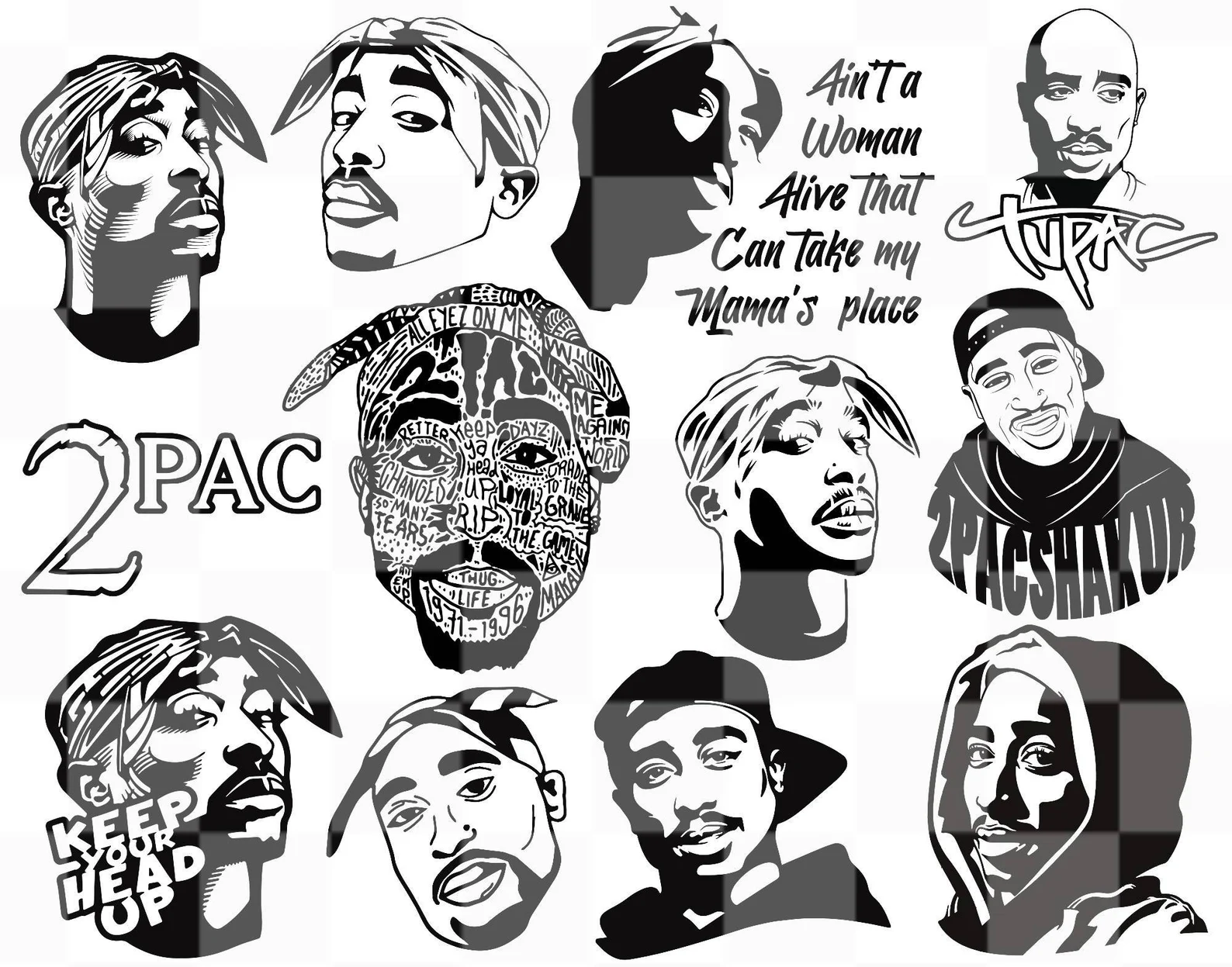 Diverse of Tupac face in the different style.